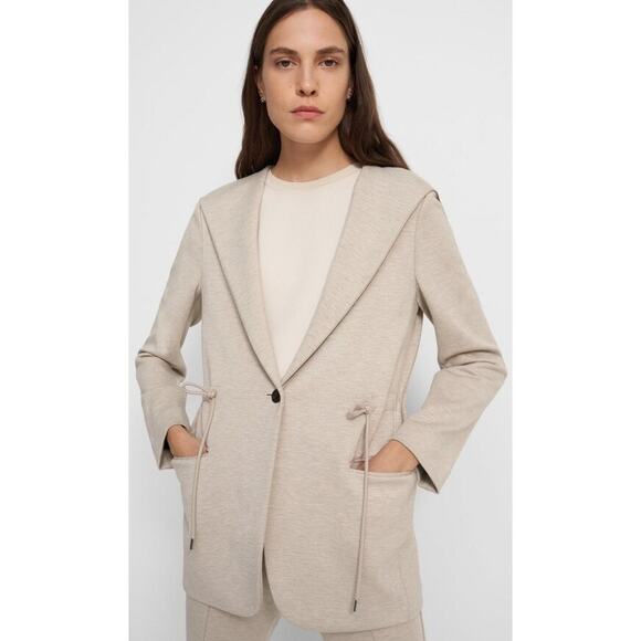 Theory Hooded Drape Jacket Double Knit Jersey in Oatmeal Beige Womens Small - Picture 1 of 7